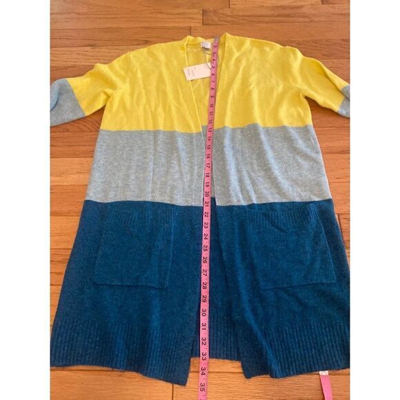 NWT A New Day, women’s yellow/blue color blocked long open cardigan size small - Picture 6 of 9